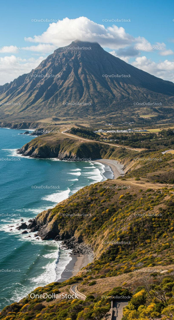 Majestic Mountain with Coastal Cliffs and Ocean View
