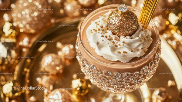 Elegant Chocolate Milkshake with Gold Glitter and Diamond Decoration