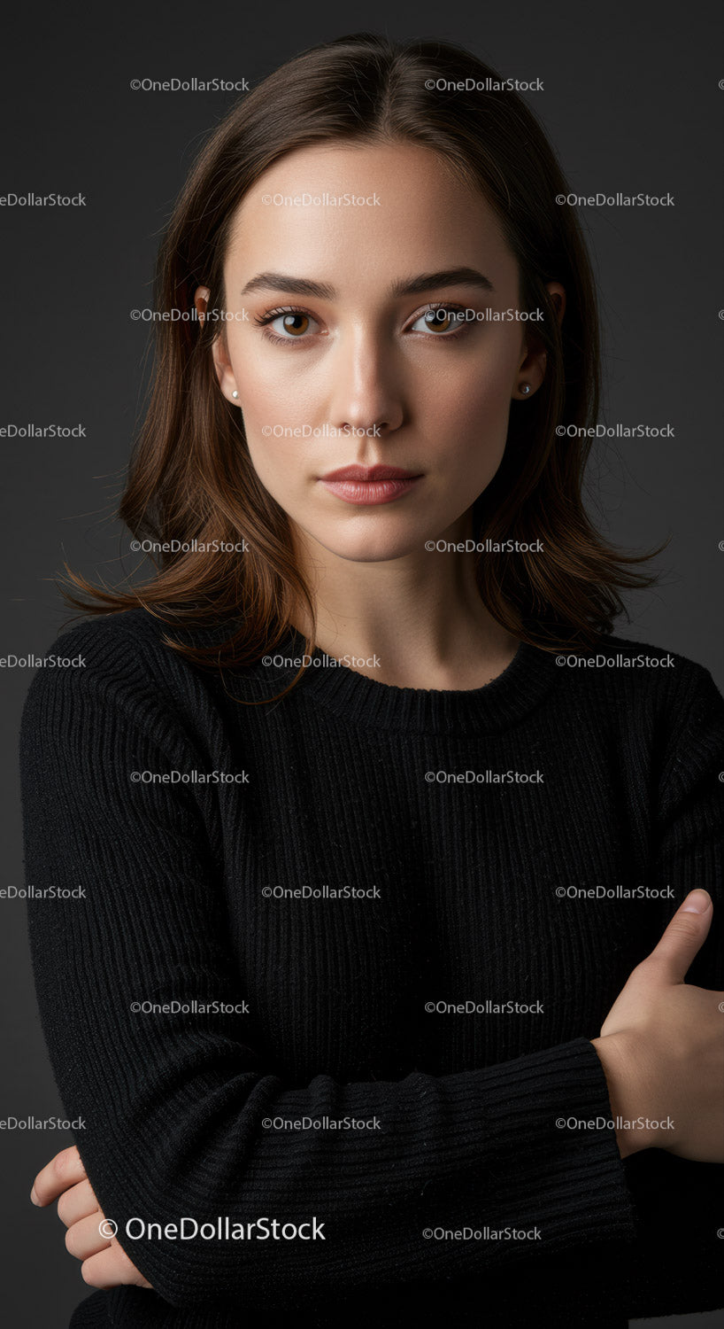 Young Woman Portrait with Confident Pose in Black Sweater