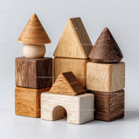 Set of Colorful Wooden Blocks and Shapes for Children's Play
