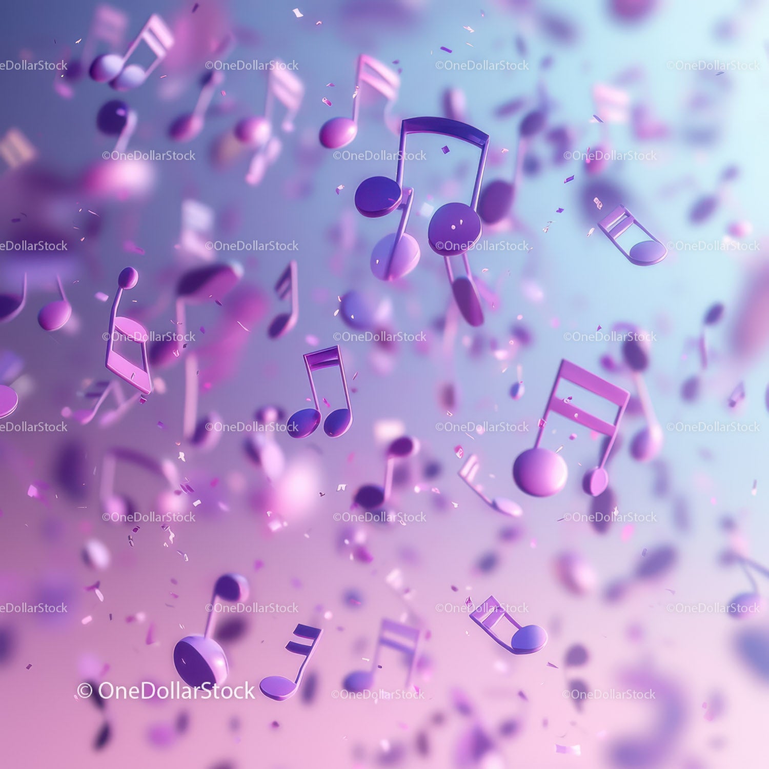 Floating Musical Notes in Purple and Pink Abstract Scene