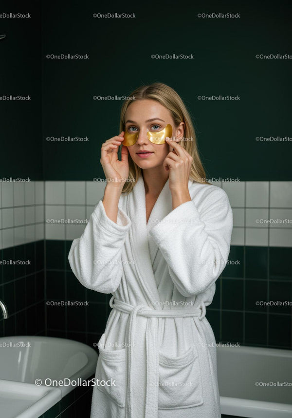 Woman Applying Gold Under Eye Patches for Skin Rejuvenation