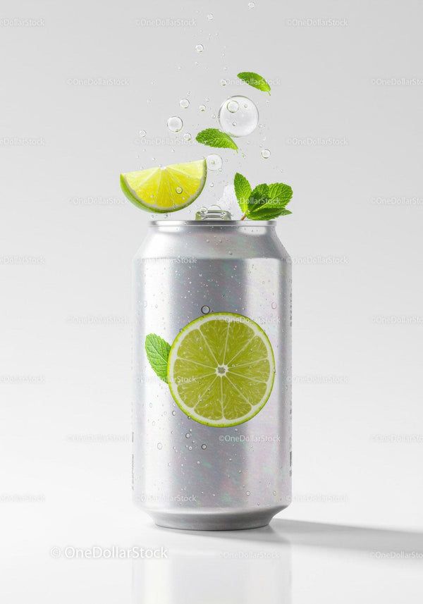 Refreshing lime and mint flavored sparkling drink can