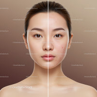 Young Woman with Clear and Acne-Prone Skin Before and After Facial Treatment