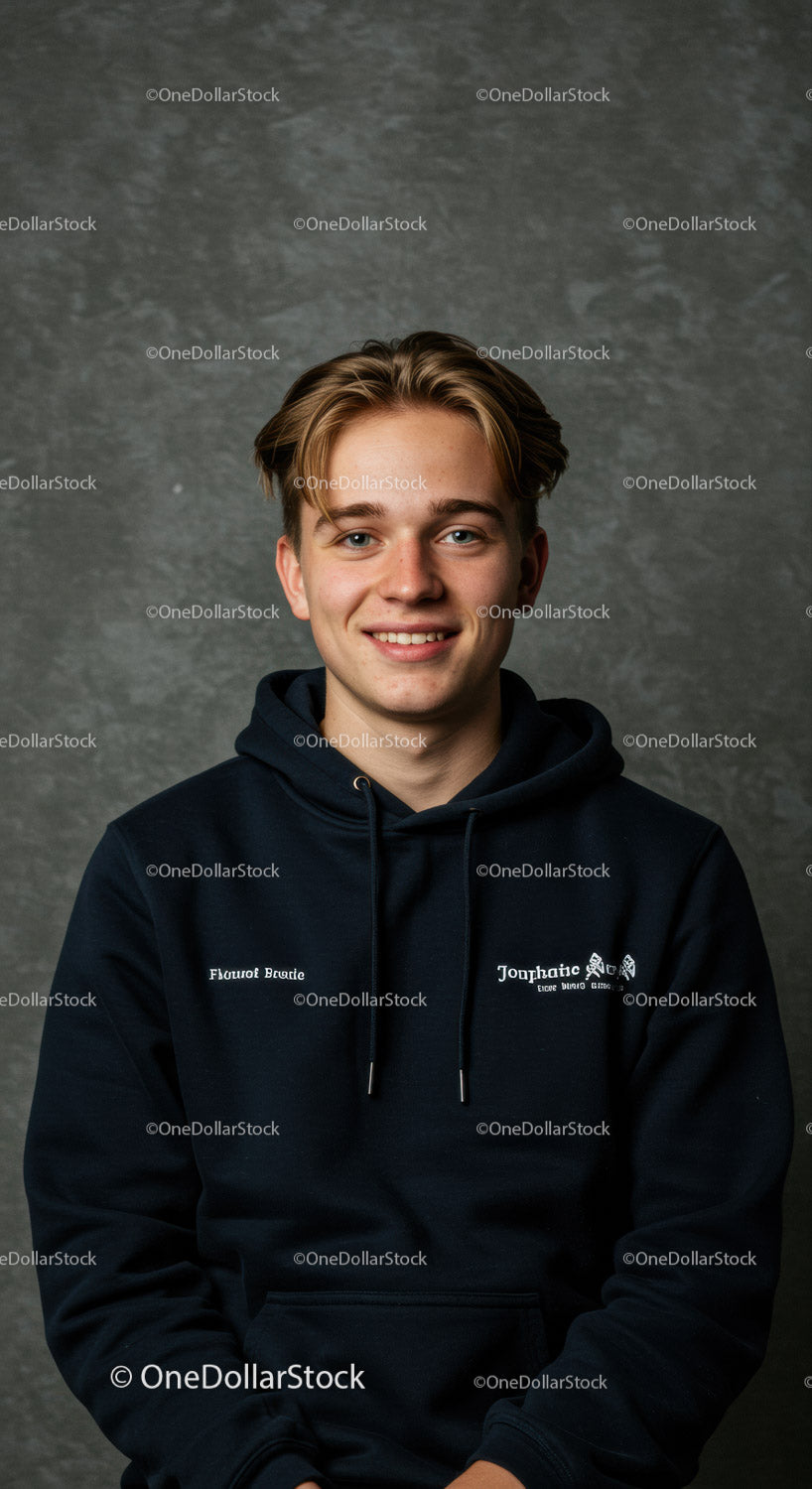 Portrait of a Smiling Teenage Boy in Casual Hoodie