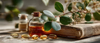 Eucalyptus Leaves and Herbal Oils in Rustic Setting for Wellness