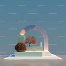 Futuristic Abstract Landscape with Vibrant Red Trees