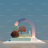 Futuristic Abstract Landscape with Vibrant Red Trees