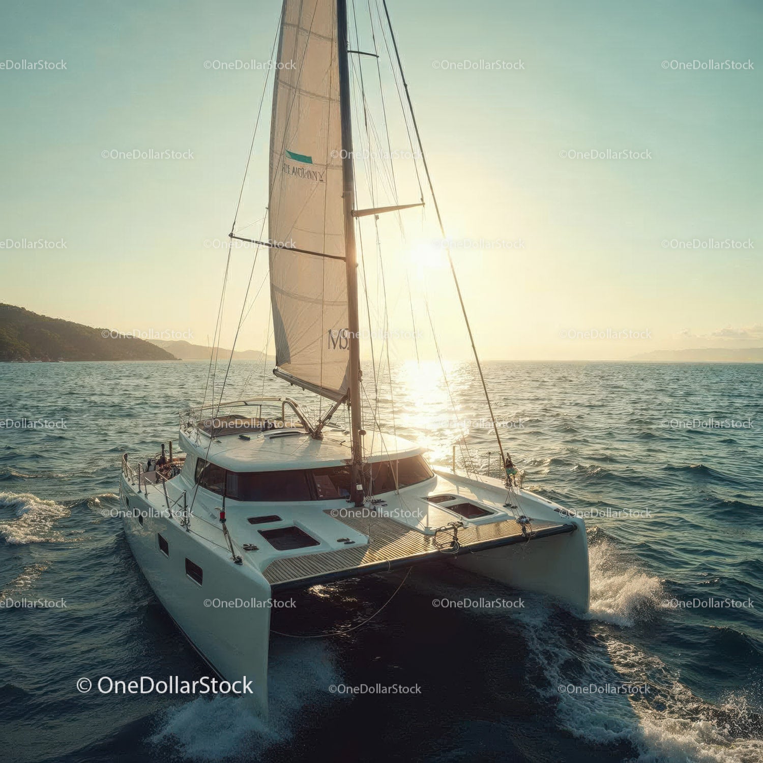 Luxury Sailing Yacht on Calm Sea at Sunset