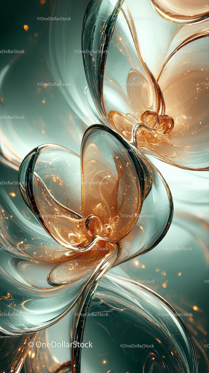 Elegant Abstract Glass Art with Swirling Shapes and Vibrant Reflections