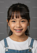 Smiling Girl with Braces and Dark Hair in Casual Outfit