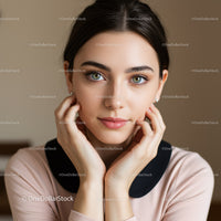 Elegant Young Woman with Bright Blue Eyes and Flawless Skin