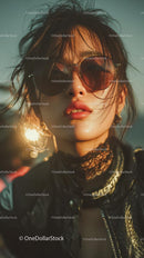 Stylish Woman in Sunglasses Against a Sunlit Background