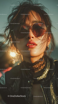 Stylish Woman in Sunglasses Against a Sunlit Background