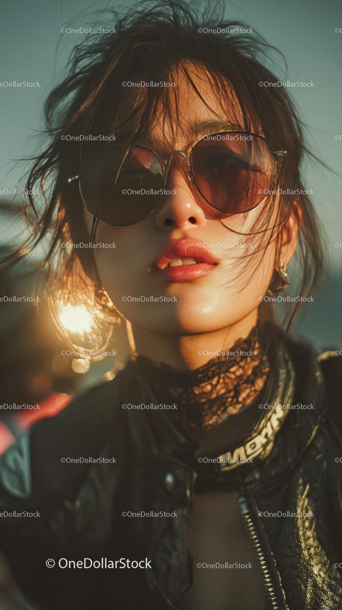 Stylish Woman in Sunglasses Against a Sunlit Background