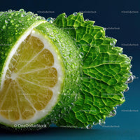 Close-Up of Fresh Lime with Mint Leaf and Water Droplets
