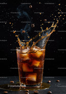 Cold Brew Coffee Splash with Ice Cubes and Steam