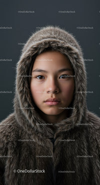 Young Woman in Fur Coat and Fur Hooded Jacket for Winter Fashion