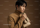 Young Man in Beige Turtleneck Holding Beige Handbag Fashion Portrait