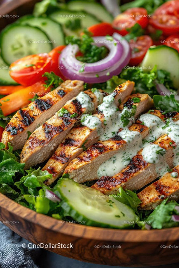 Sałatka z grillowanym kurczakiem, świeżymi warzywami i ziołowym dressingiem