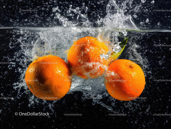 Fresh Orange Fruits Splashing into Water with Vibrant Colors