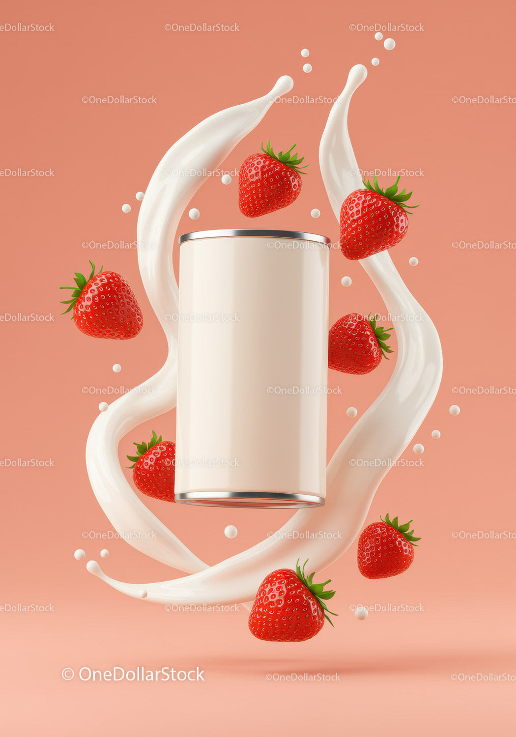 Strawberries and Cream Surrounding Blank Can On Peach