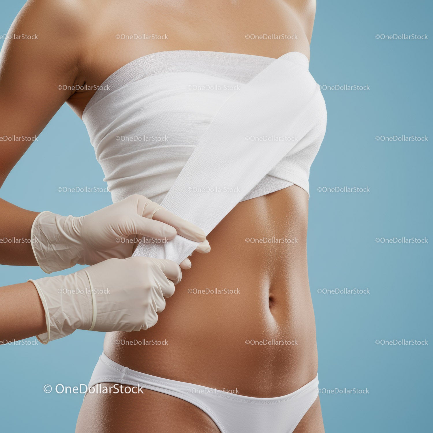 Application of White Adhesive Bandage on Abdomen for Wound Care