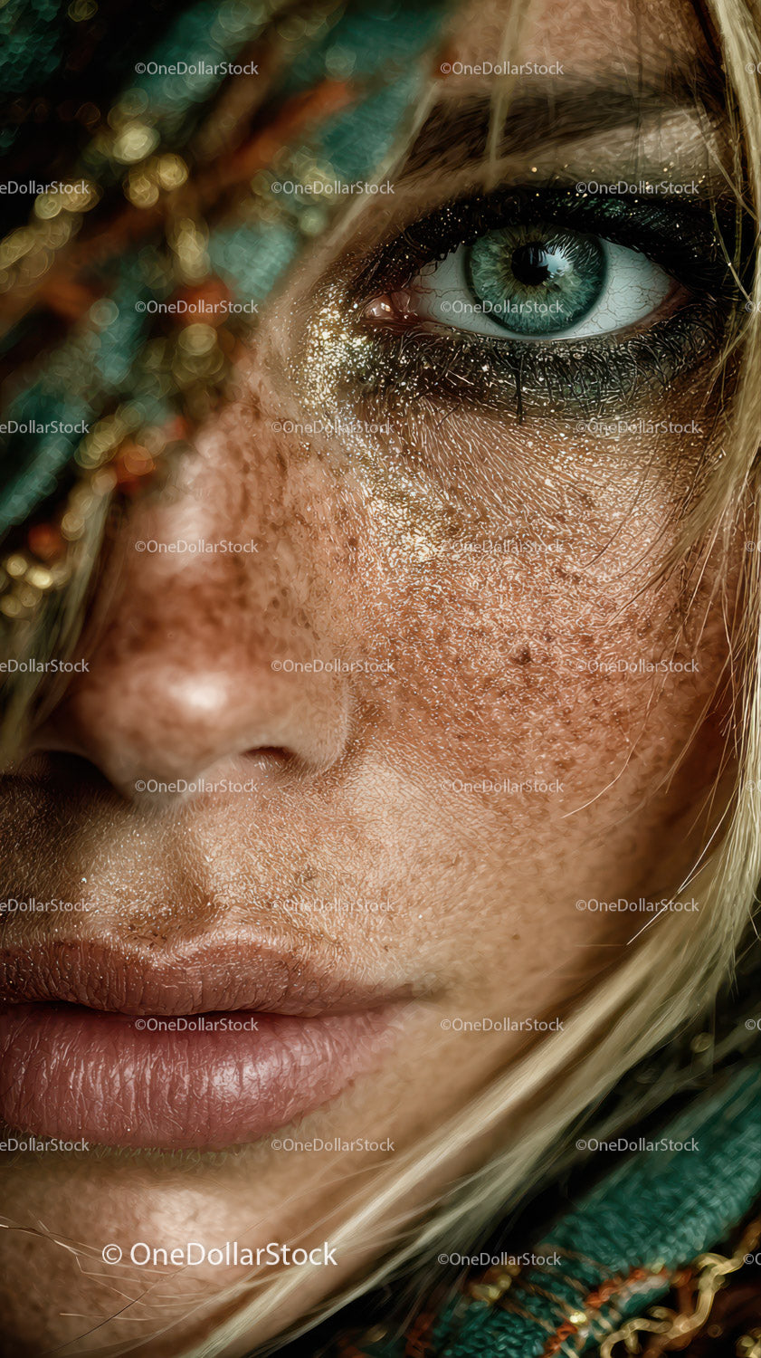 Close-up of Woman with Blue Eye and Freckled Skin for Beauty Portrait