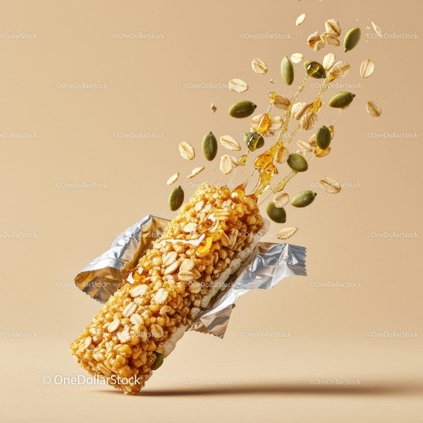 Nutritious oat and seed energy bar with honey drizzle