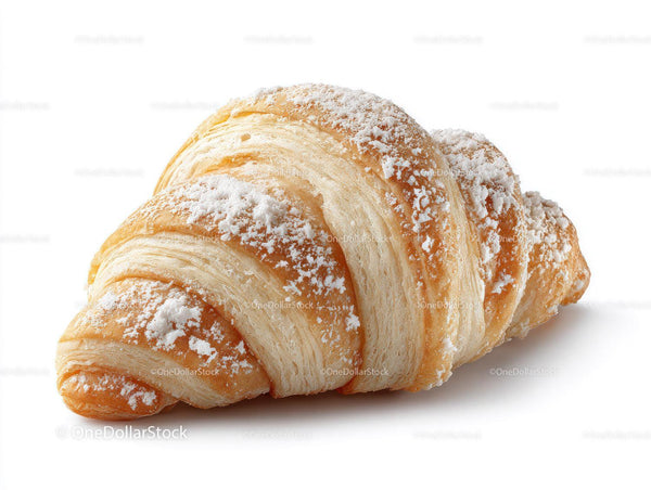 Świeży rogalik z cukrem pudrem na białym tle