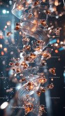 Shimmering Ribbon With Floating Amber Gemstones Suspended in Midair