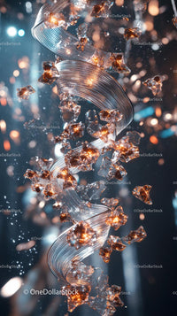 Shimmering Ribbon With Floating Amber Gemstones Suspended in Midair