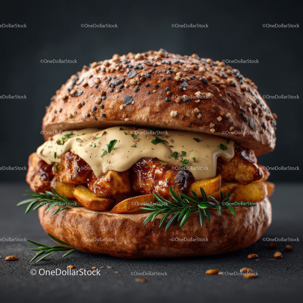 Gourmet Chicken Burger with Fries and Melty Cheese