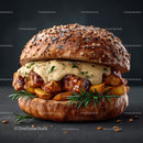 Gourmet Chicken Burger with Fries and Melty Cheese