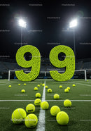 Illuminated Tennis Court with Number Ninety Nine Built From Balls