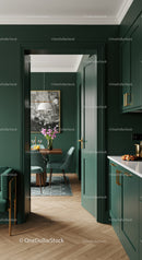 Elegant Green Kitchen and Dining Area with Modern Interior Design