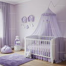 Cozy Baby Nursery with Purple Canopy and Soft Plush Toys