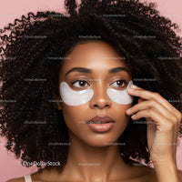 Young Woman with Curly Hair Applying Eye Mask for Skincare Routine