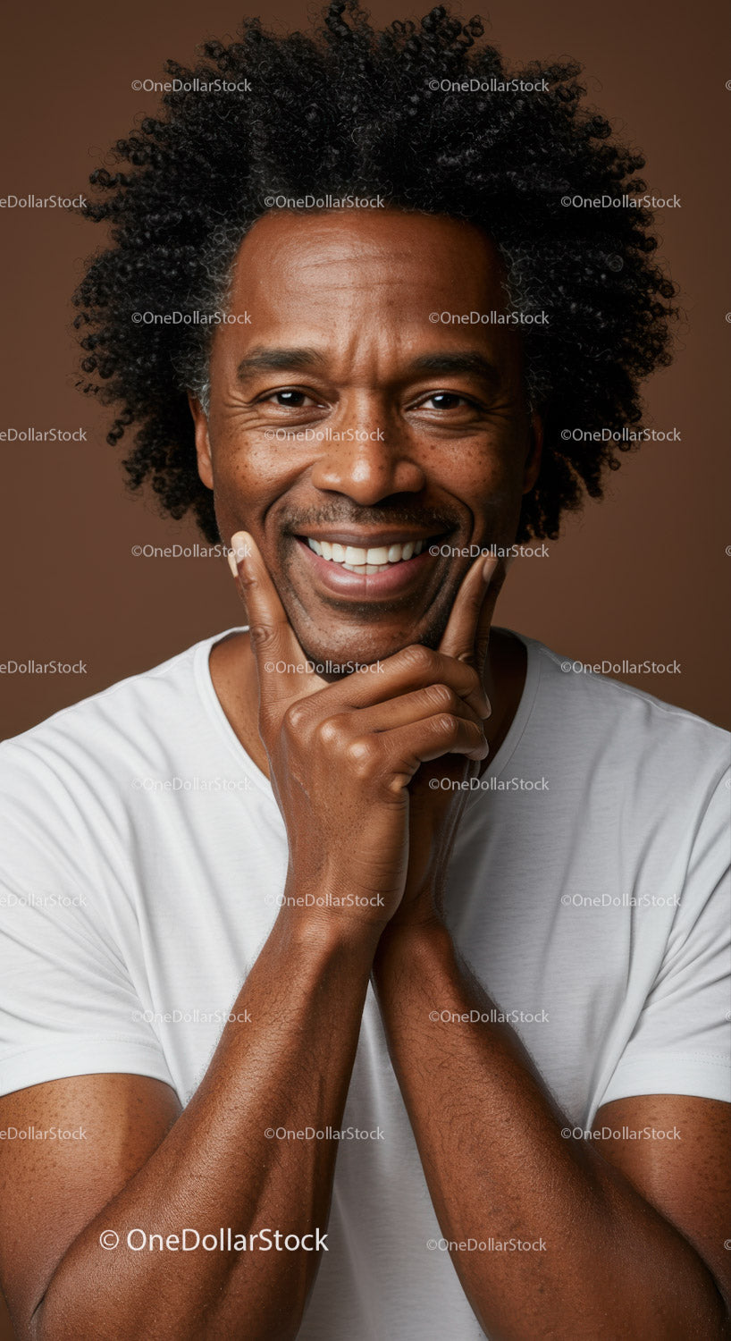 Confident Smiling Man with Curly Hair and Genuine Expression