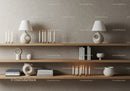Minimalist wooden shelves with modern decor and candles