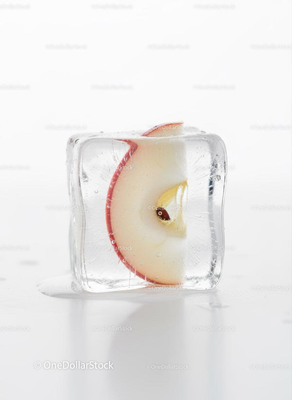 Fresh Apple Slice Frozen Inside Melting Ice Cube