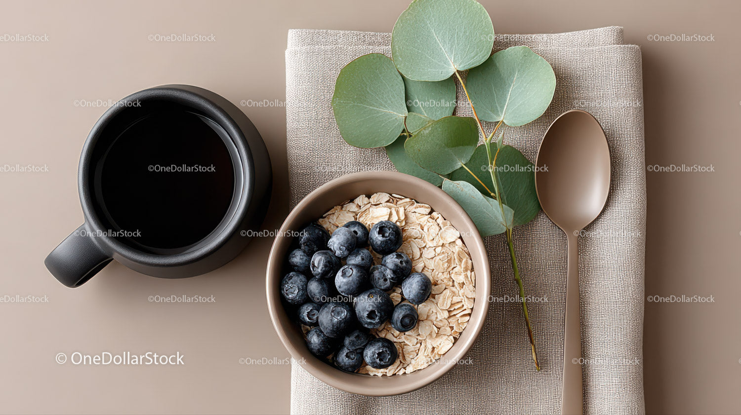 Healthy Breakfast with Blueberries and Oatmeal on Modern Table