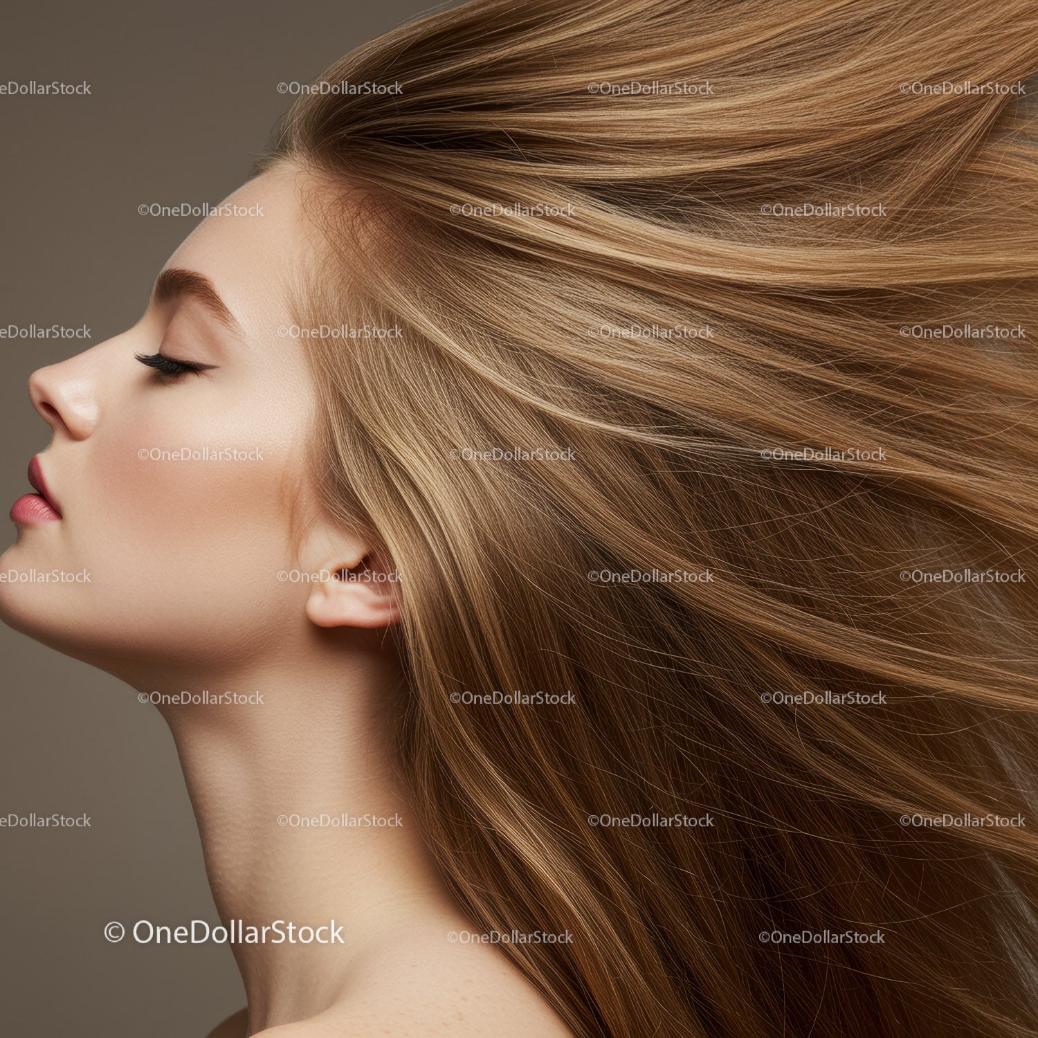 Profile of serene woman with flowing blonde hair