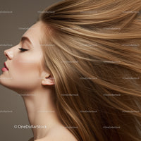Profile of serene woman with flowing blonde hair