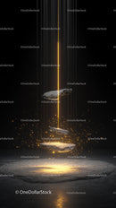 Futuristic Cosmic Energy with Floating Rocks and Light Beam