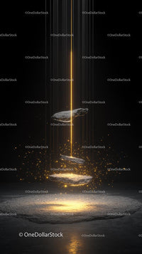 Futuristic Cosmic Energy with Floating Rocks and Light Beam