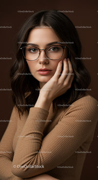 Stylish Young Woman with Glasses in Casual Fashion Portrait