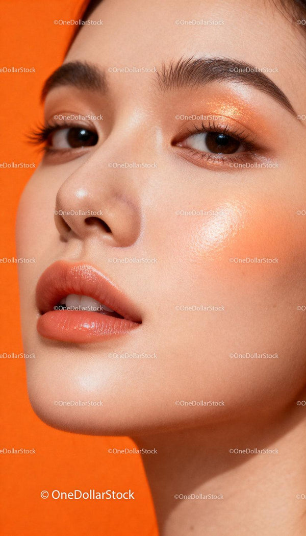 Close Up of Woman with Orange Makeup on Vibrant Background