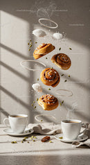 Cinnamon Rolls and Coffee with Spices in Morning Light