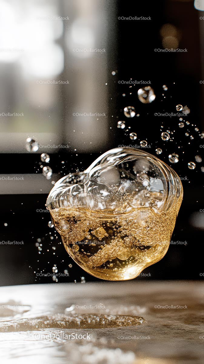 Falling Champagne Glass with Bubbles in an Elegant Celebration Scene